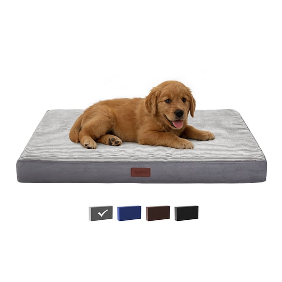 Ophanie Orthopedic Dog Bed for Large Dogs with Removable Washable Cover, Non-Slip Bottom & Waterproof Liner, Suitable for Crates, 35"x22"x3.5", Gray