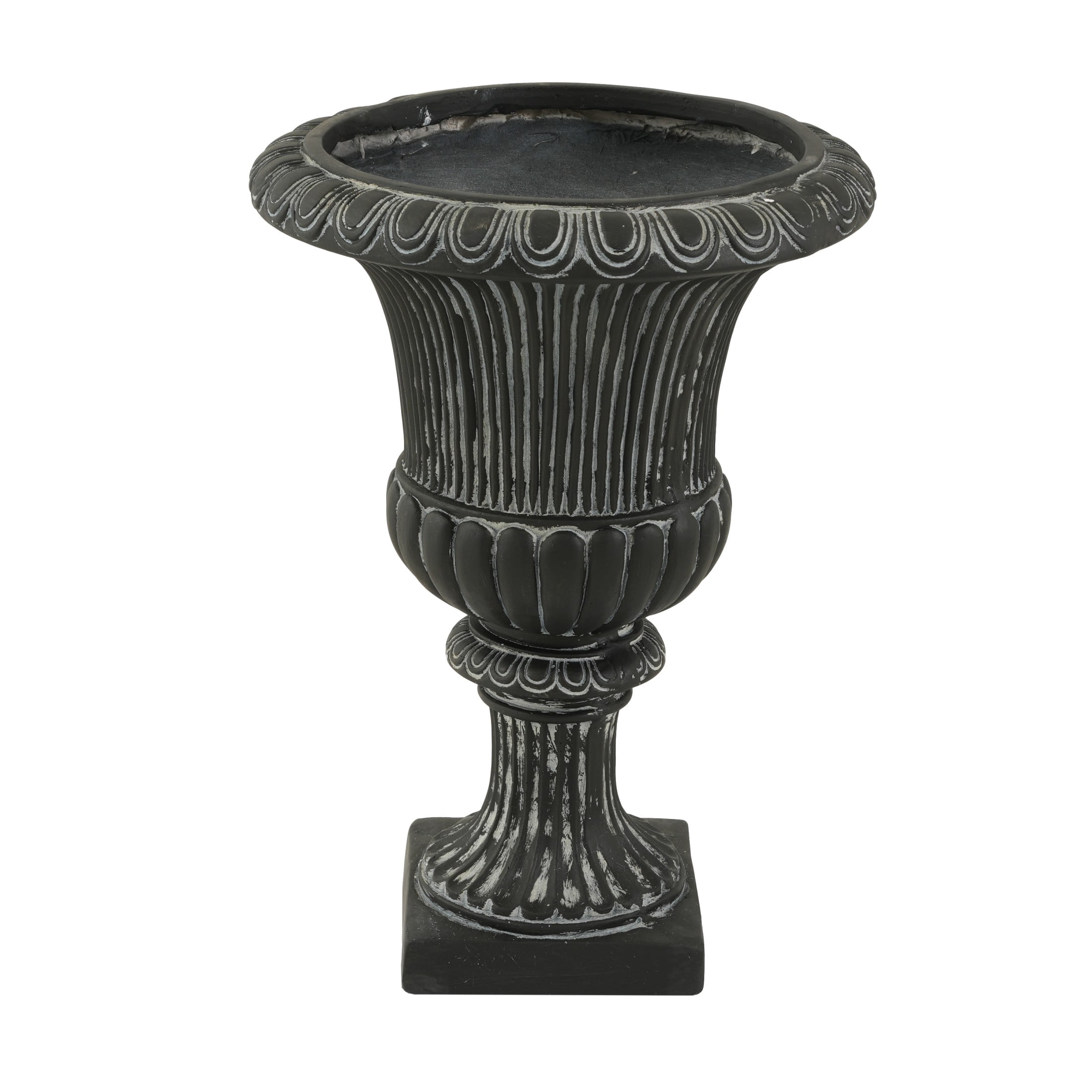 Christopher Knight Home 24"H Classical Fluted Urn Planter, Lightweight Flower Pot, Antique Black, Set of 2