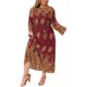 thumbnail image 4 of Vestido Maxi Boho de Talla Grande para Mujer Agnes Orinda, Cuello Redondo, Manga Larga, Cinturón, Casual, Corte A, Fluido, Talla 1X, Burdeos, 4 of 6