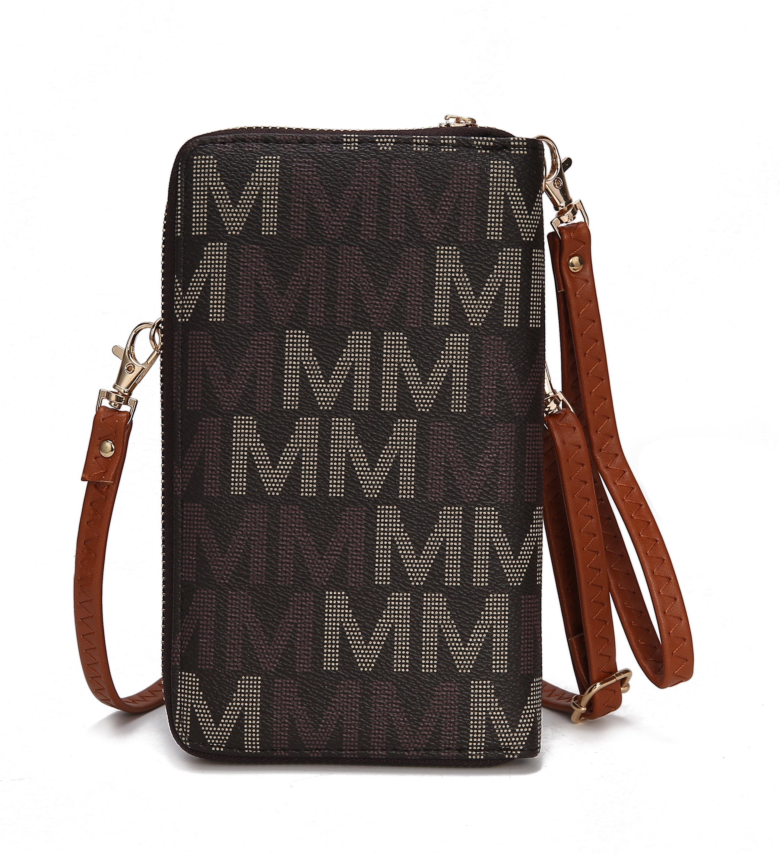 MKF Collection Vegan Leather Women's Phone Wristlet Wallet Bag, Crossbody Purse Handbag by Mia K - Brown