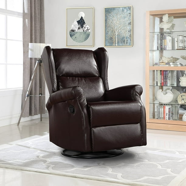 Reclining Swivel Accent Chair for Living Room, Faux Leather Arm Chair
