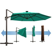 SUNNYOUTDOOR 11' Deluxe Cantilever Umbrella LED Lighted Umbrella Sunbrella Cover Patio Umbrella Garden Outdoor (Teal)