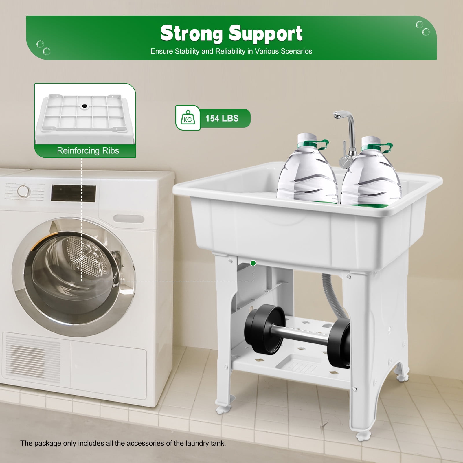 Heavy Duty Laundry Sink Utility Tub W/ Faucet Sinks For Washing Room White