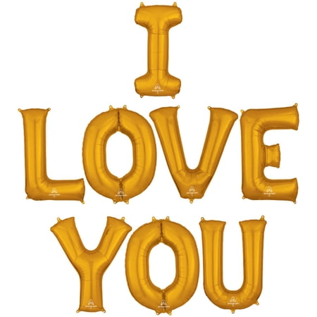 34 inch I Love You - Letters Kit Foil Mylar Balloon - Gold - Party Supplies Decorations