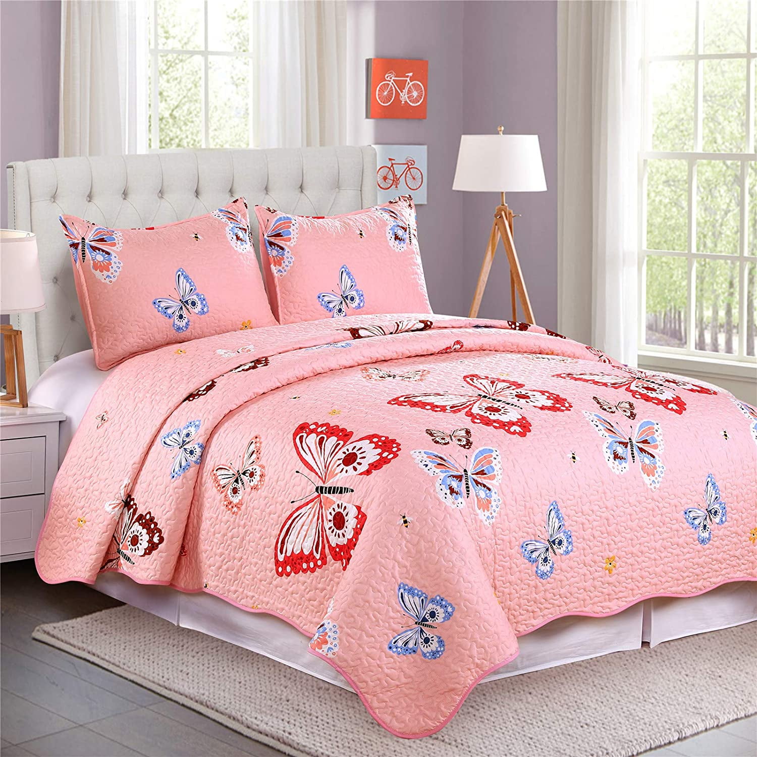 Cozy Line Microfiber Reversible Kids/Girls Coverlet Bedspread Quilt Set