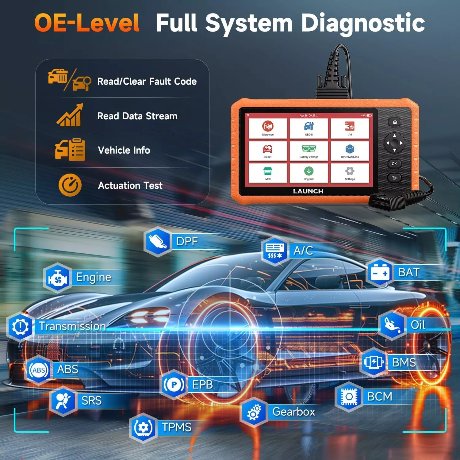 LAUNCH X431 CRP919C Bidirectional Scan Tool, All System Car Diagnostic Scan Tool OBD2 Scanner for All Cars with 32+ Reset Service, Active Test, AutoVin, FCA Autoauth DoIP & CAN FD, 2-Year Free Update