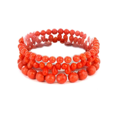 Coastal Jewelry Orange Coral Stone Beaded Bracelets (Set of 3)