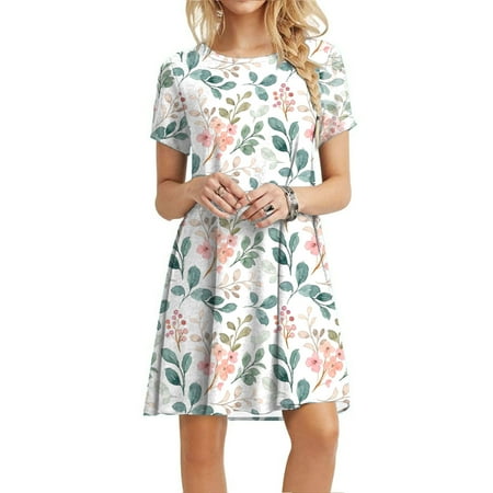 

Summer Dresses For Women 2022 Casual Plain Loose Floral Print Short Sleeve Dress