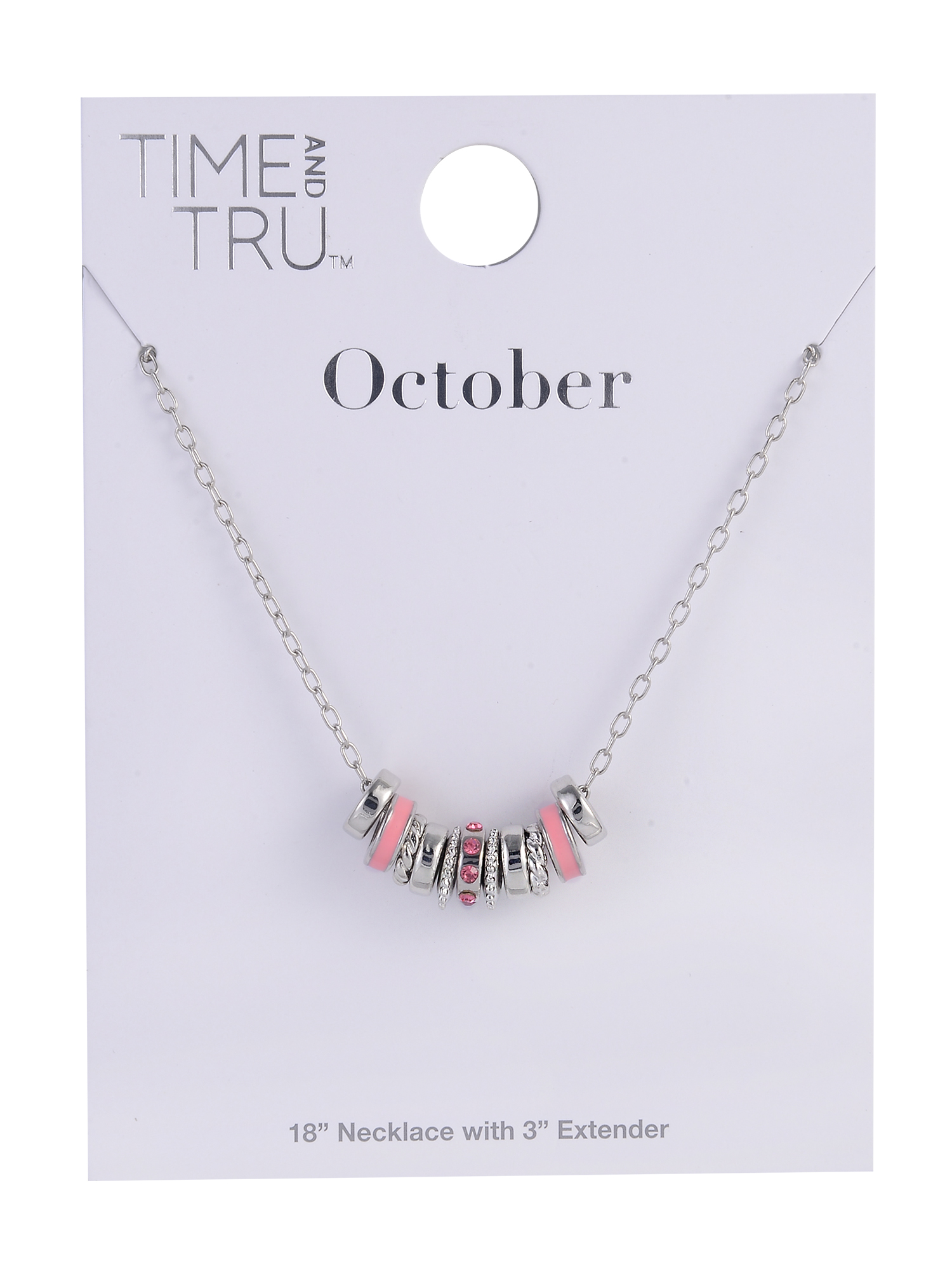 Time and Tru Silvertone Chain with Rose Birthstone "October" Necklace
