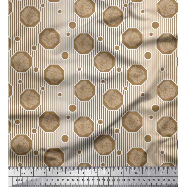 Soimoi polyester Crepe Fabric Stripe,Hexagon & Rose Floral Print Fabric by Yard 42 Inch Wide