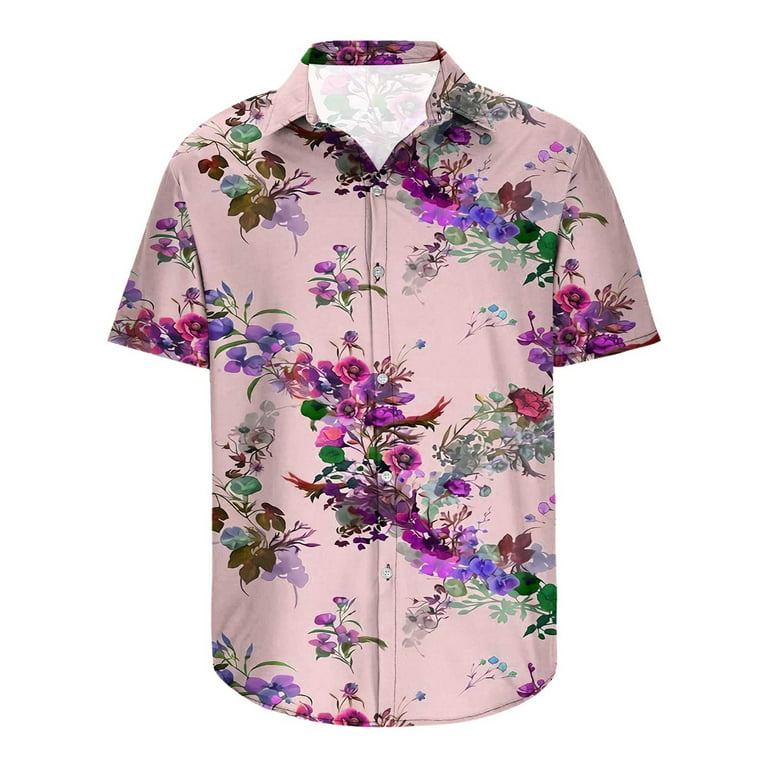 Amtdh Men's Beach Shirts Clearance Hawaii Printing Soft Fitting Button Down  Vacation Blouses Casual Short Sleeve Lapel Lightweight Blouses Guys Cool