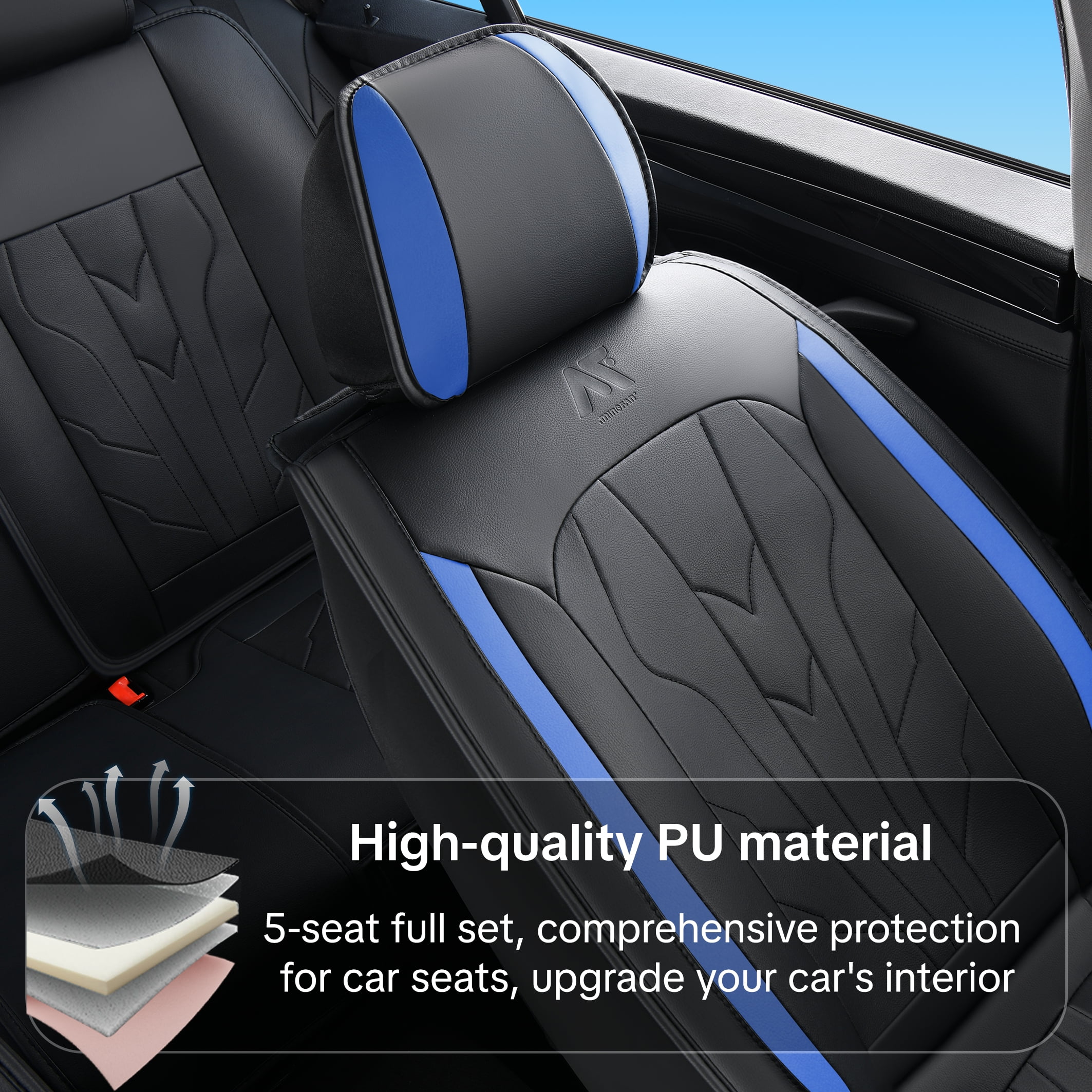 Blue Car Seat Covers for Ford Maverick 2022-2026 Car Seat Cover , Waterproof Faux Leather, 5 Piece Full Set, Easy to Clean and Install, Wear Resistance, Protect and Upgrade Seats