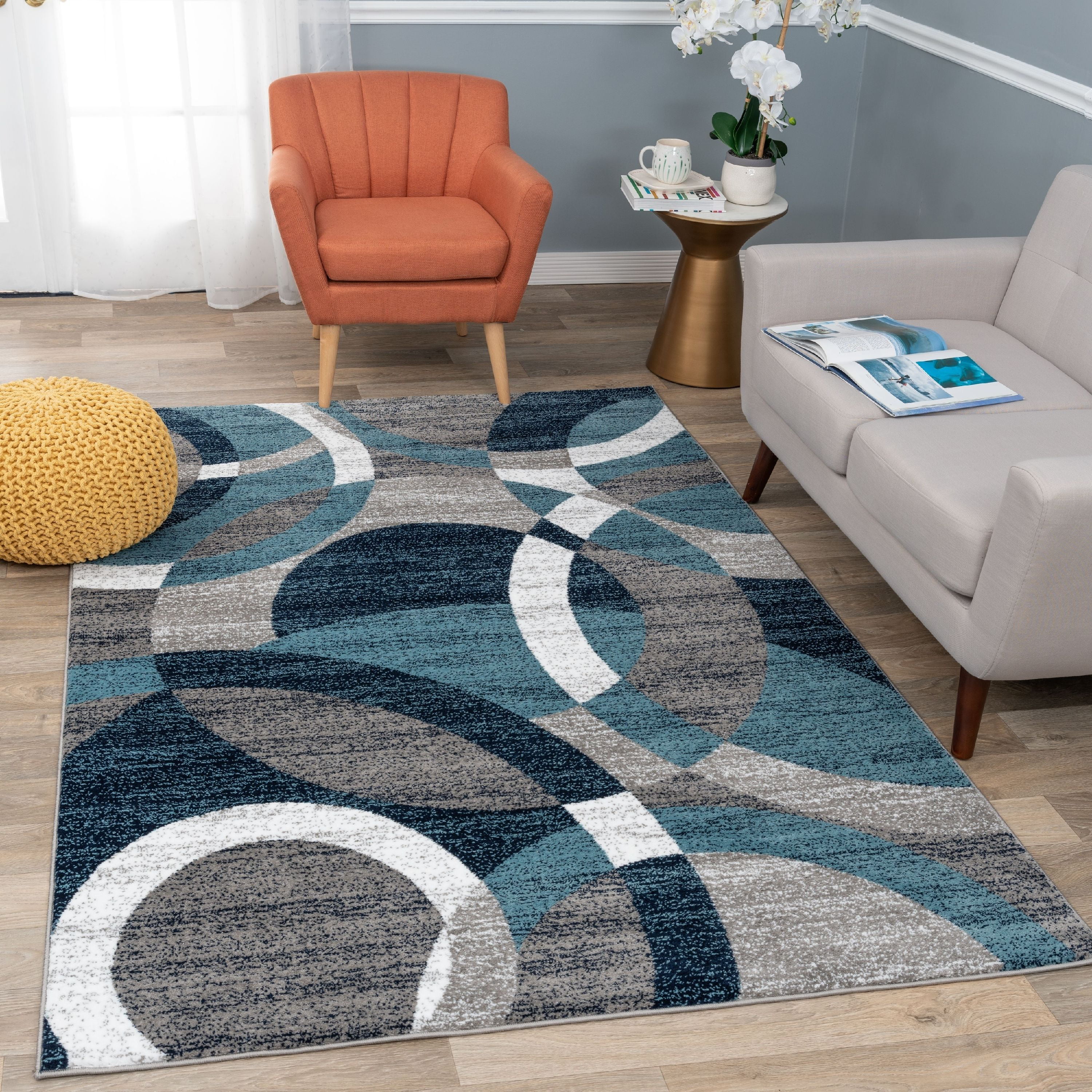 Modern Contemporary Circles Abstract Blue 9' x 12' Indoor Area Rug