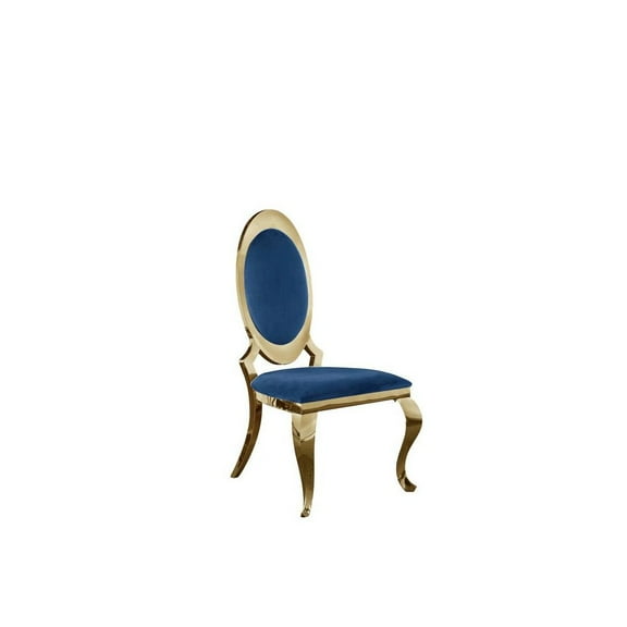 Classy Round Back Navy Blue Velvet Side Chairs with Gold Legs (Set of 2)