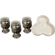Ceramic Jars with Lid and Holding Tray | Multipurpose Barni for Chutney, Pickle, Spice, Ketchup | Storage Container | Dining Table Container Set(Pack of 3, Grey)