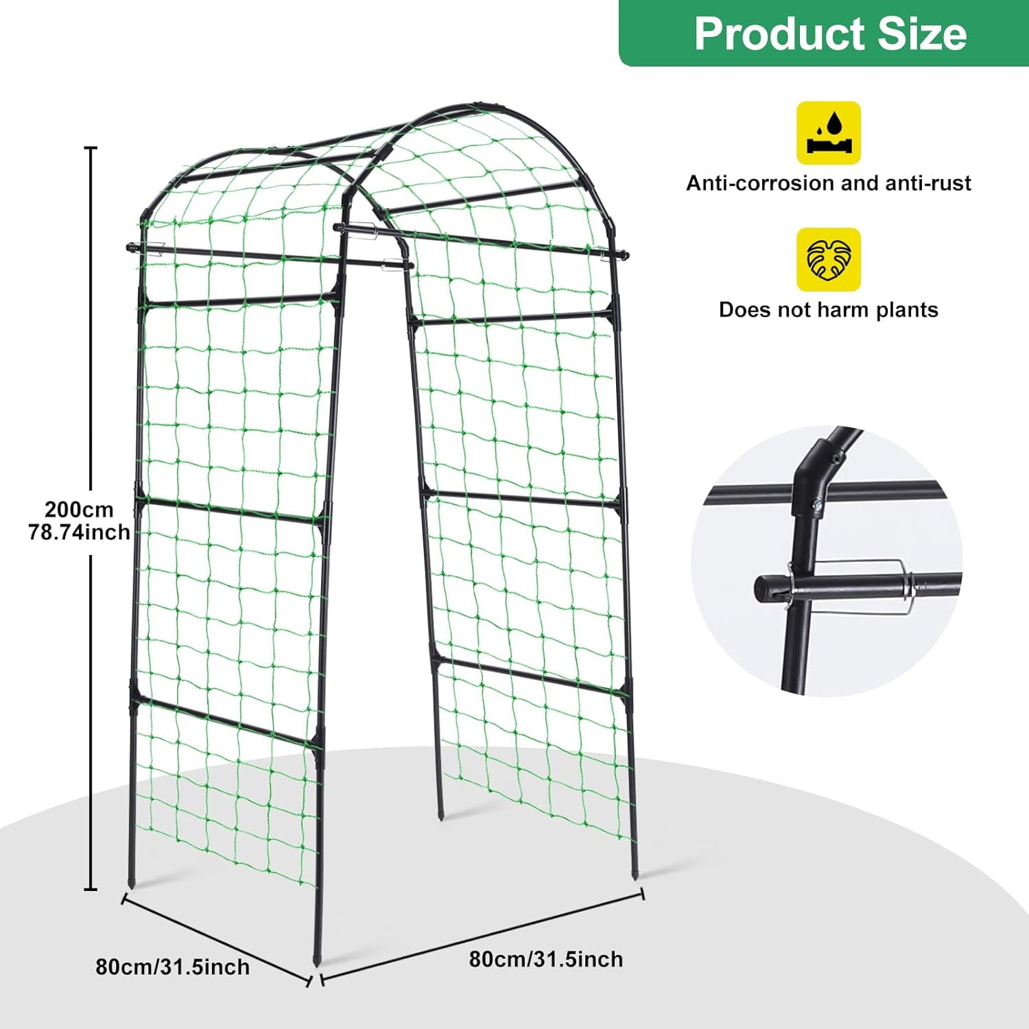Garden Arch Trellis for Climbing Plants Outdoor, 6.7ft Tall Black Steel Plant Support for Cucumbers Tomatoes Vines