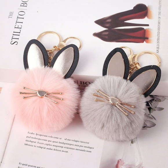2pcs Puff Ball Key Rings Keyring For Women Bag Purse Car Keyring
