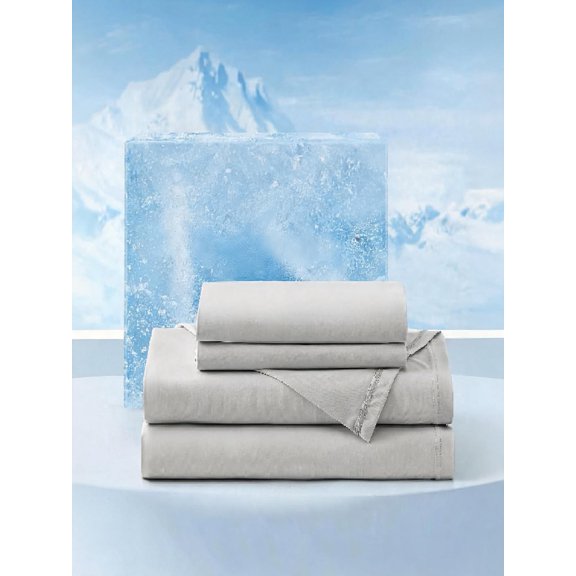 Cooling Queen Size Bed Sheets Set 4 Pieces Deep Pocket Soft Breathable Grey