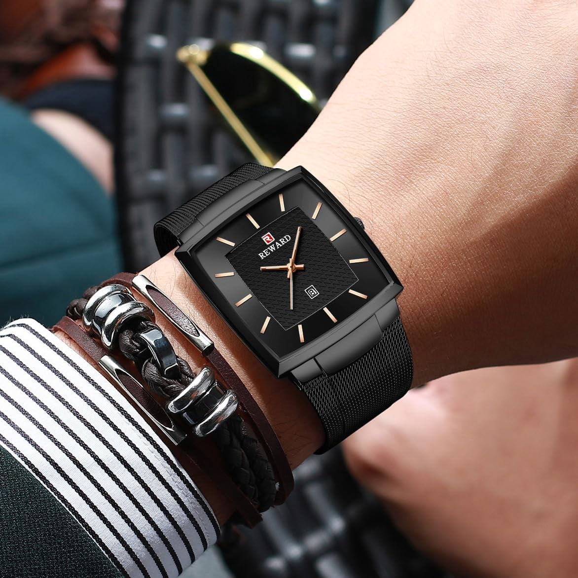 Watches Square Analog Quartz Stainless Steel Watches for Men Mesh Strap Waterproof Business Military Sport Wrist Watch with Date