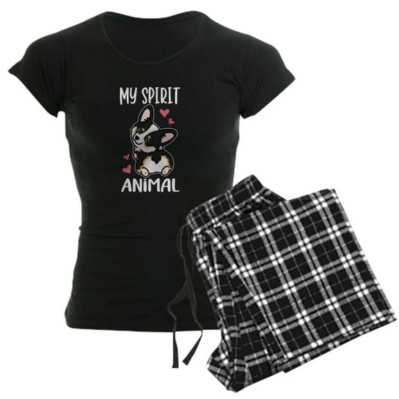 CafePress - Black Tricolor Corgi Pajamas - Women's Short Sleeve Print T-Shirt and Pants Dark Cotton Pajama Set