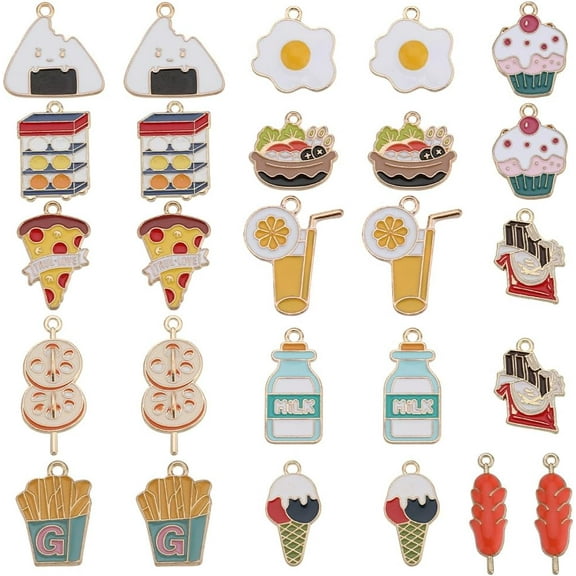 52Pcs 13 Styles Food Charms Cute Foods Charm Bulk Fruit Vegetable Cake Ice Cream Chocolate Enamel Drink Charm