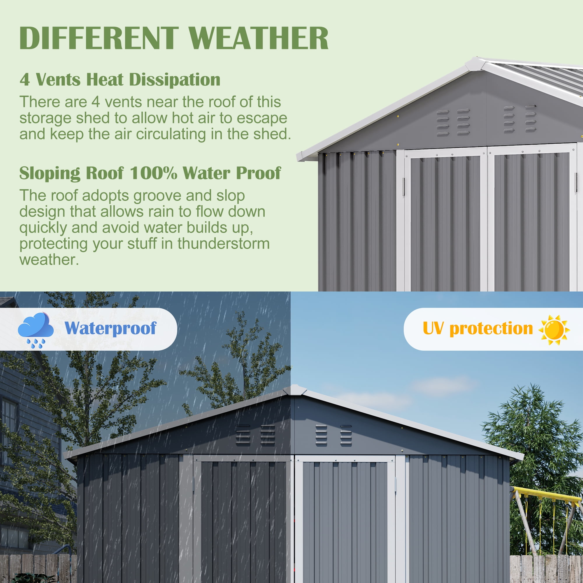 MAYEERTY 6x4FT Compact Outdoor Metal Storage Shed, Galvanized Steel Tool Shed with Lockable Door & Ventilation, All-Weather Organizer for Backyard, Garden & Patio