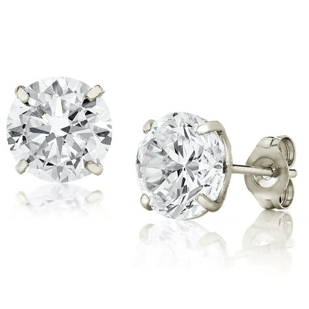 - Jewelers 14K White Gold 7MM Round-Cut Stud Earrings made with Crystals Swarovski BOXED