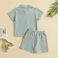 thumbnail image 4 of Xudanell Toddler Boys Hawaii Beach Holiday Outfits Summer Casual Candy Color Suit Solid Color Lapel Shirt Stretchy Shorts Toddler Outfits Two Piece Set, 4 of 7