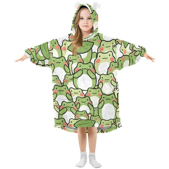 Cute Frogs ﻿Wearable Blankets Hoodie Oversize Sherpa Wearable Soft Blanket Warm Cozy 3-14 Age
