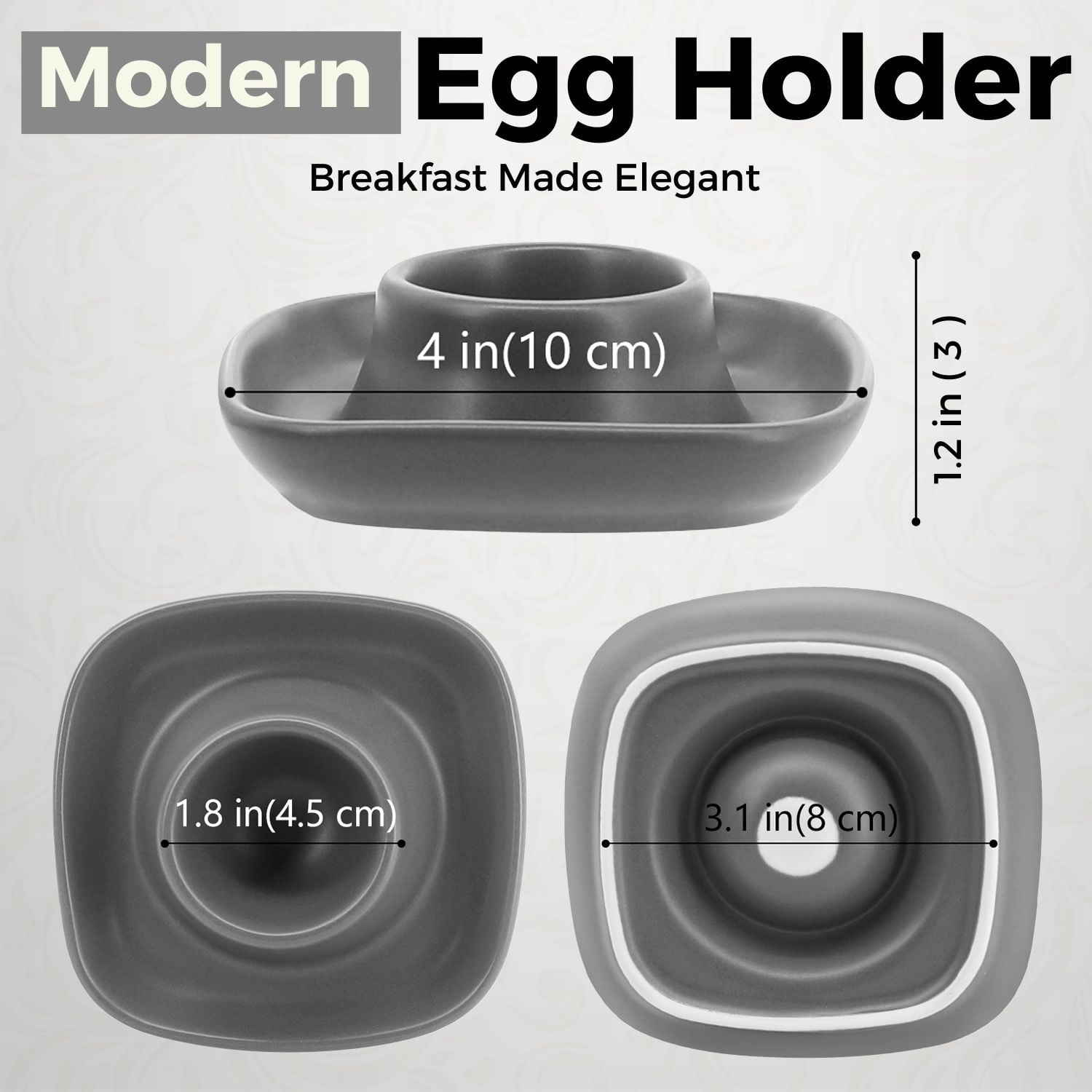 Ceramic Egg Cups Set of 6 Half Dozen Pack, Porcelain Hard Soft Boiled Egg Holder Keeper Container with Base, Stackable Serving Dish Plate Stand Serveware for Countertop Display Kitchen Home (Gray)