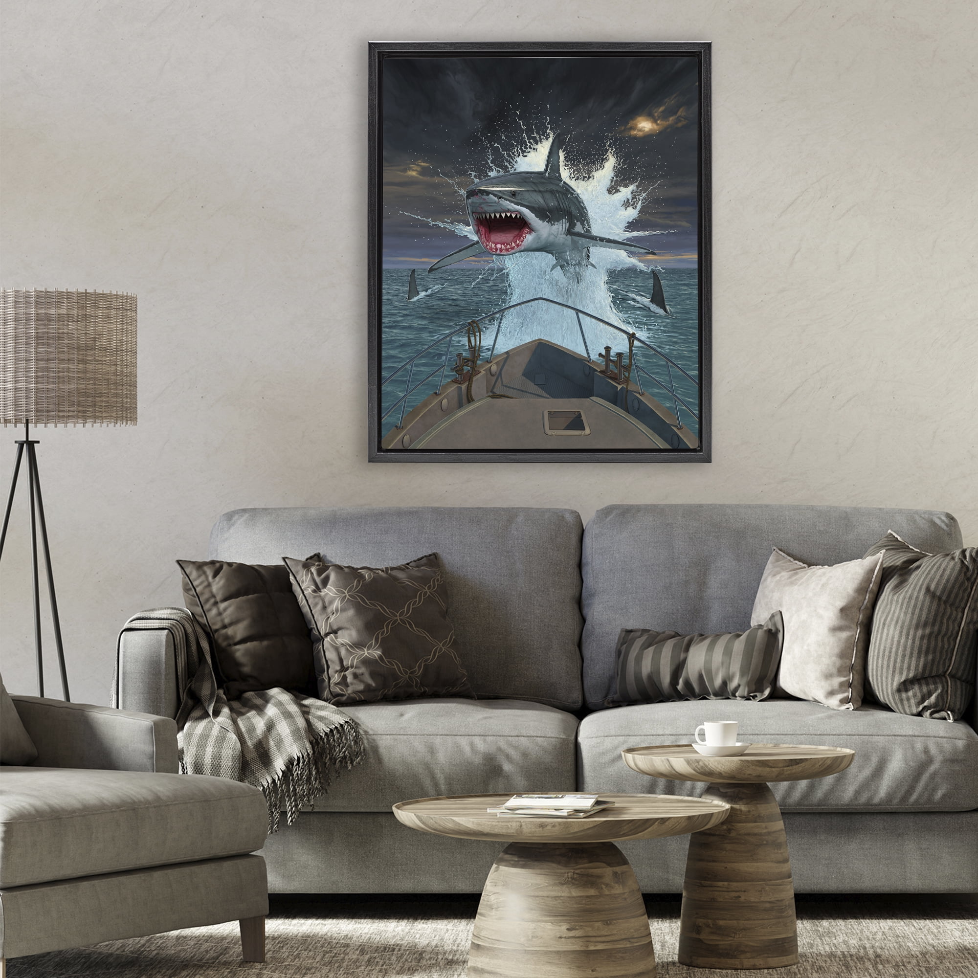 Stupell Industries Fish Out Of Water Black Framed Floater Canvas Wall Art, design by Vincent Hie