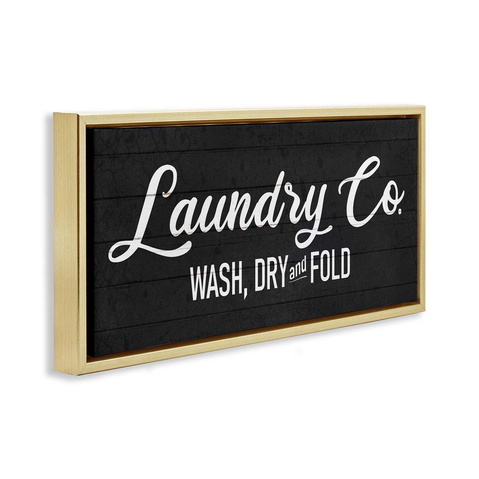 Stupell Industries Rustic Laundry Co Sign Abstract Painting Gold Floater Framed Canvas Art Print Wall Art, 31 x 14