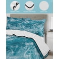 thumbnail image 3 of Quilt King Size Bedding Set, Teal Blue Ocean Reversible Summer Quilt 3 Pieces, Modern Summer Coastal Sea Waves Lightweight Bedspreads Coverlets with 2 Pillow Shams for All Seasons, 3 of 5