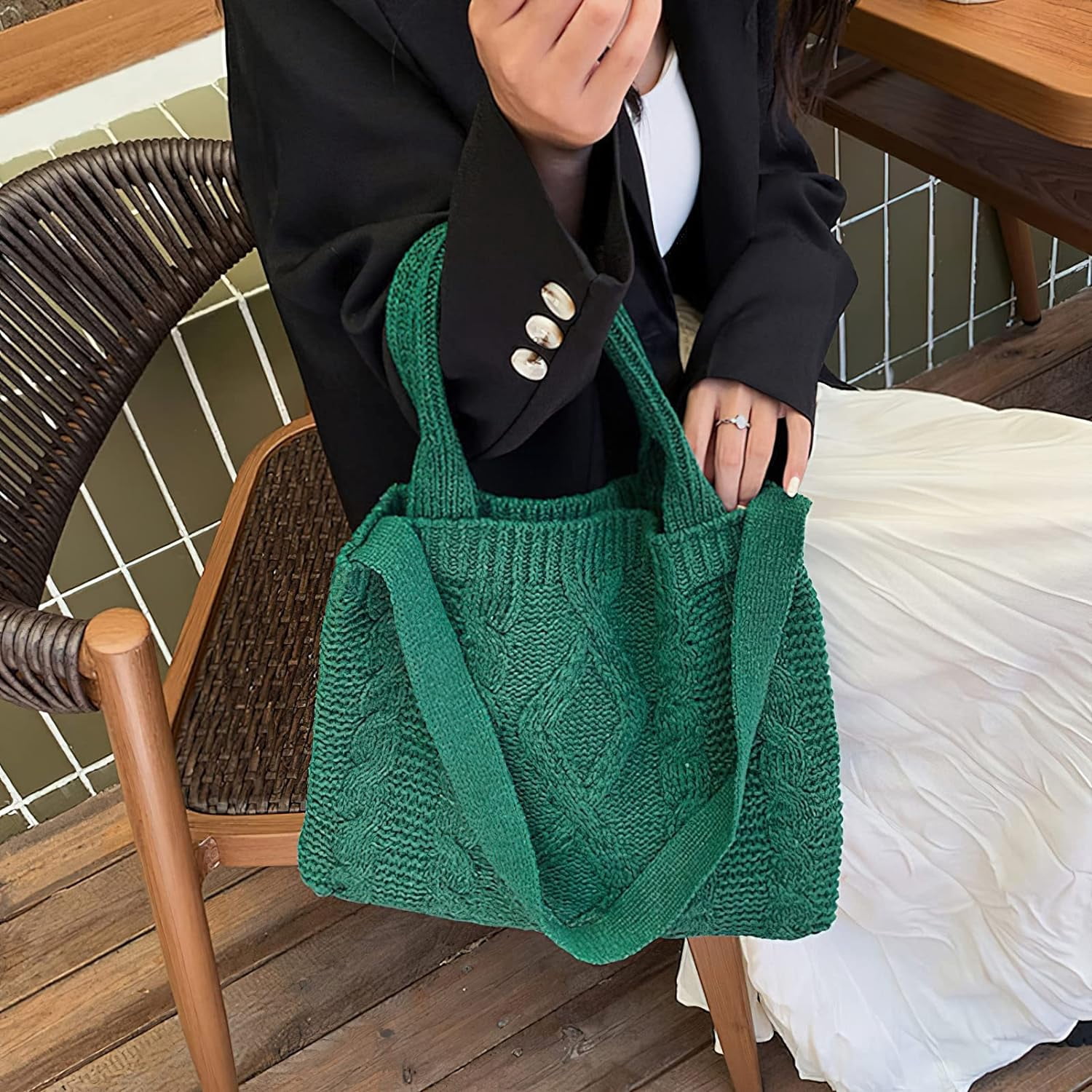 LinYooLi Women's Cute Crochet Tote Bag Aesthetic Y2k Knitted Beach Bag Hobo Handbag Large Capacity Crossbody Shoulder Bags