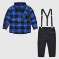 thumbnail image 2 of Fesfesfes Big Boys Clothes Toddler Kids Baby Boys Girl Fashion British Style Lattice Pattern Print Long Sleeves Casual Shirt Overalls Suit, 2 of 9