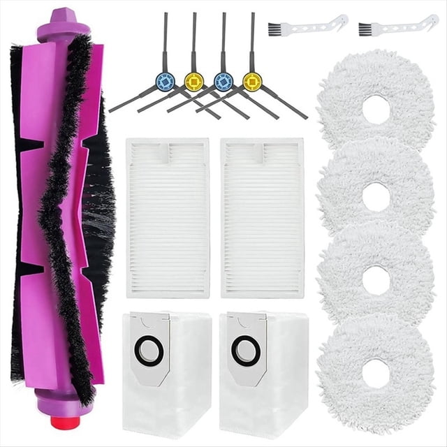 Accesorios para Aspiradora Robot J12 Ultra: Cepillo Principal, Cepillo Lateral, Filtro, Bolsa para Polvo, Cepillo de Repuesto.