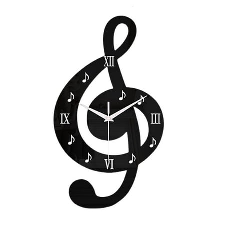 SIEYIO Modern Quiet Movement Wall Clock Artistic 3D Musical Note Design Roman Numerals Display Acrylic Analog Hanging Clock