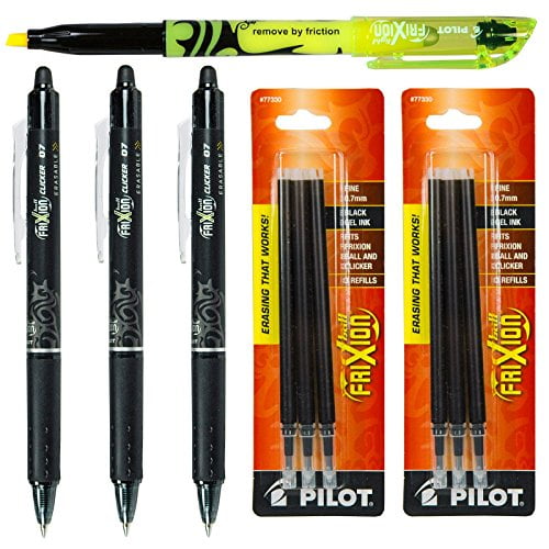 Pilot Frixion Clicker Retractable Erasable Black Gel Ink Pens, 3 Pens
