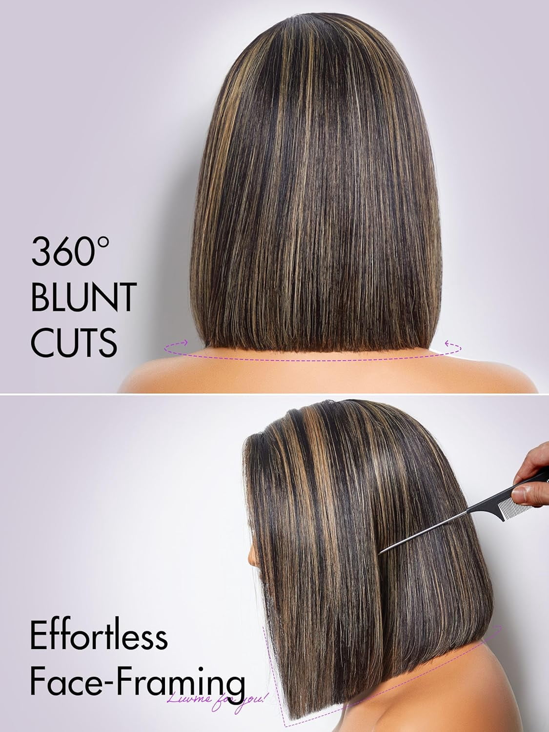 LUVME 12" HAIR Ombre Blonde Highlight Silky Straight Glueless Pre Cut Lace Bob Wig for Women
