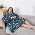 thumbnail image 5 of Oversized Wearable Blanket Hoodie,Dark Blue Cartoon Horse Rainbow Pattern Sherpa Blanket Hoodie with Super Pockets,Super Warm Fuzzy Pullover for Women & Men, 5 of 6
