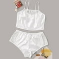 thumbnail image 4 of Womens 2 Pieces Satin Pajamas Set Summer Comfy Lace Trim Crop Cami Top and Shorts Lounge Sets Loungewear Sleepwear, 4 of 8