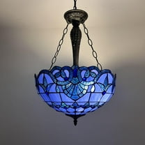 Tiffany Pendant Lights Ceiling Light Blue Stained Glass Baroque Style LED Bulbs Included for Dining Room Living Room Bedroom 16" W*16''D*60" H