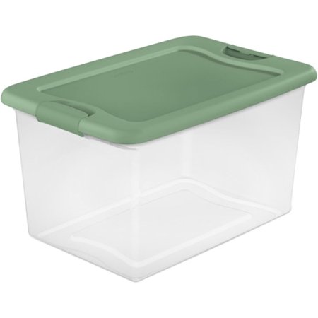 Storage box, sterile 64 quart latched hinge clear plastic stacked storage container tote bag, built-in lid, suitable for home organization, crisp green, 12 packs