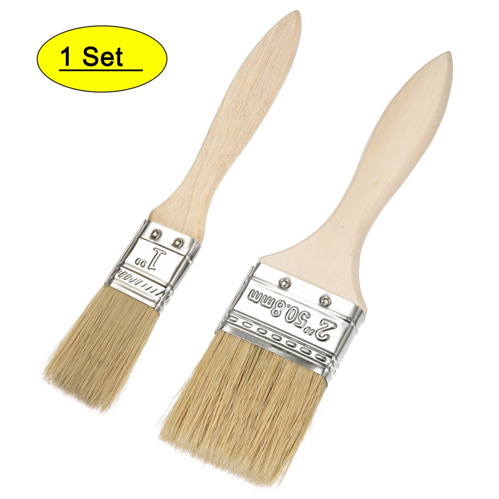 1 Set Paint Brushes Reusable Wooden Grip Metal Ferrule 1" + 2" Boar