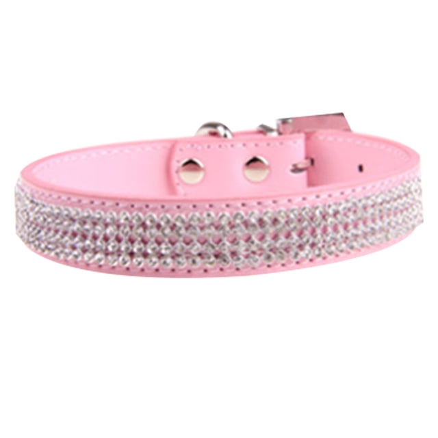 Collar para perro con diamantes de imitación, de gamuza y cuero con cristales de imitación para perros y gatos pequeños.