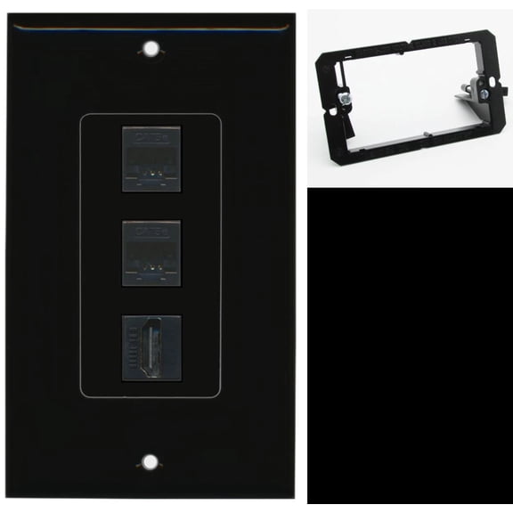 Ultra Spec Cables 2 Port Cat5e Ethernet HDMI Wall Plate Black w/Mounting Bracket