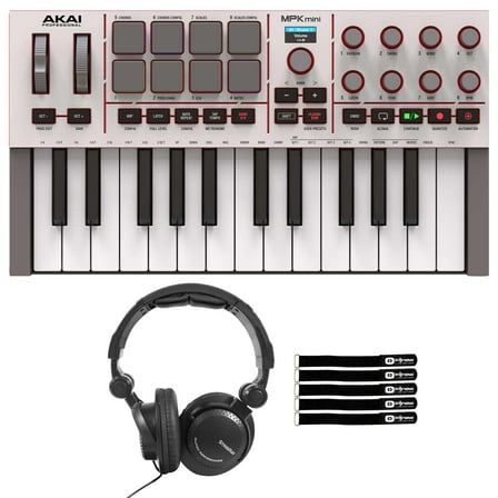 Akai Professional MPK Mini 4 25-Key MIDI Keyboard Controller Grey with Headphones Package