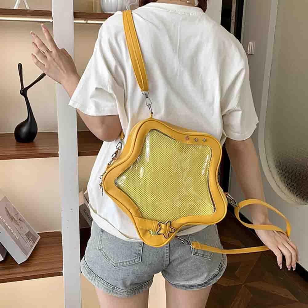 Baguery Ita Bag Star Shaped Purse - PU Leather Cute Clear Crossbody Bag, Kawaii Pin Display Shoulder Bag (Bare Bag)​