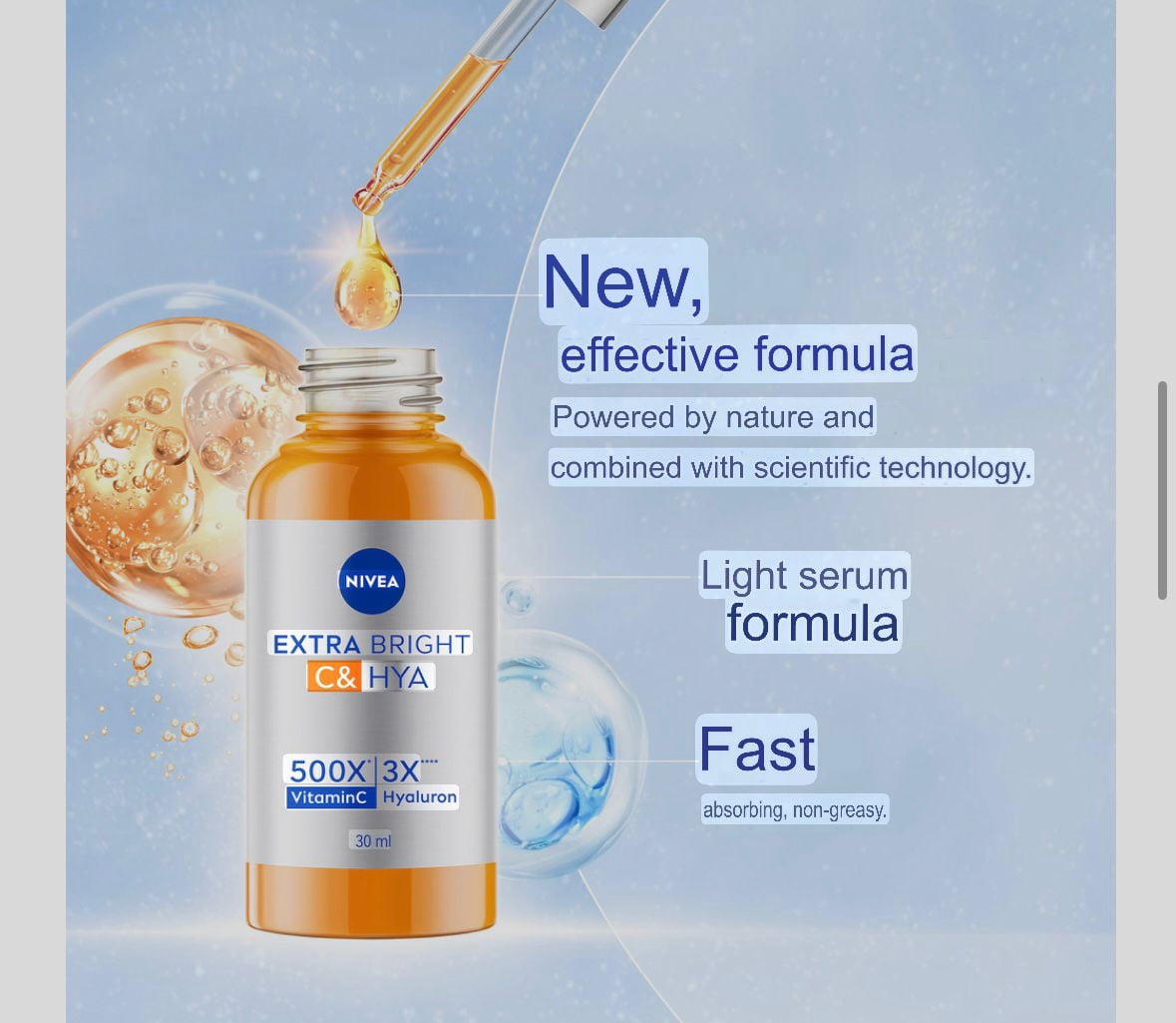 NIVEA Extra Bright C HYA Vitamin Anti-Spot Serum with Hyaluronic Acid, 30ml