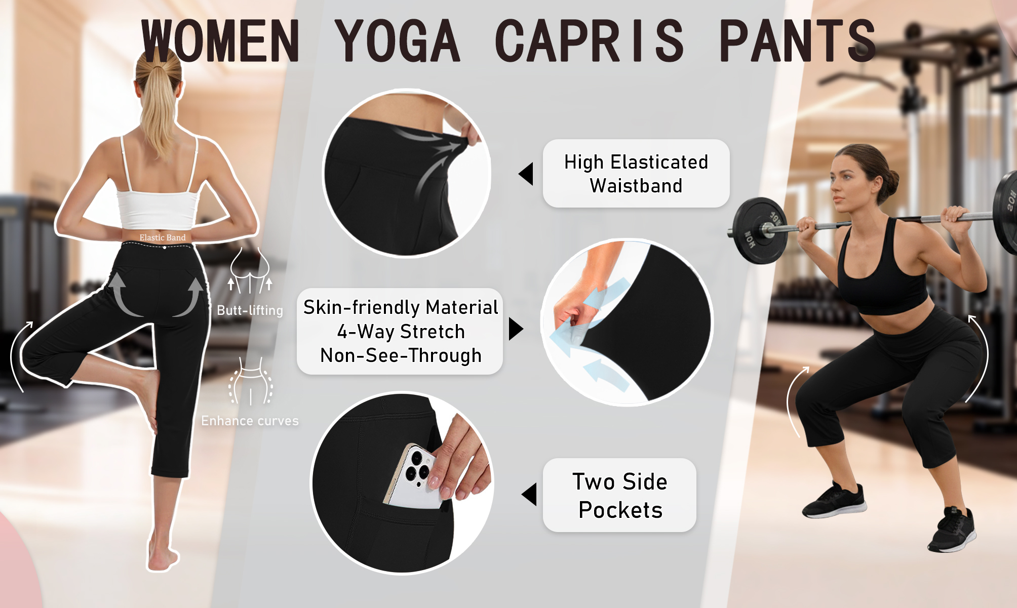 ROSVIGOR CAPRIS PANTS FOR WOMEN HIGH WAIST YOGA PANTS WOMEN ATHLEISURE STRAIGHT LEGS WITH POCKETS